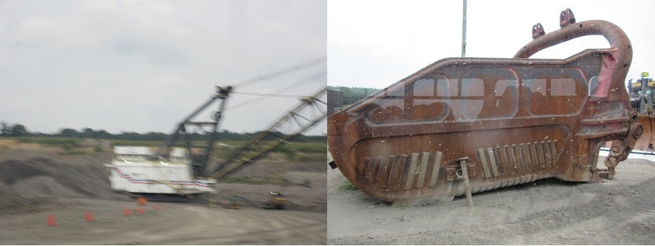 Tím bagrem jen nakládají uvolněné uhlí. Přikládám fotografii stroje, který uhlí rubá. Není kvalitní, proto jsem ho do článku nezahrnula. A ten druhý snímek - to je lžíce toho stroje.