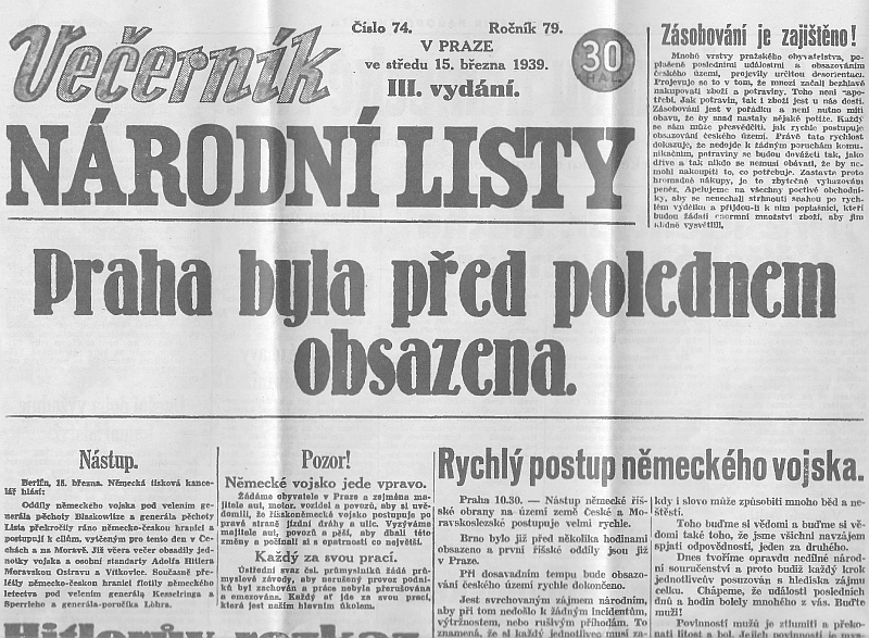 obsazeni prahy 15.3.1939