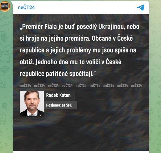 SPD-Radek Koten: Premiér Fiala je posedlý Ukrajinou
